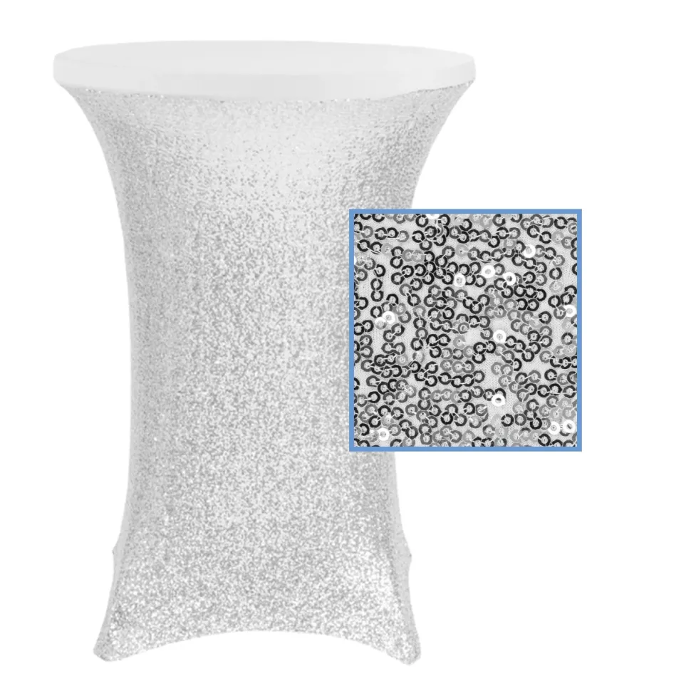 Perfect Fit Sequin Spandex Cocktail Table Cover 30"-32" Round - Silver