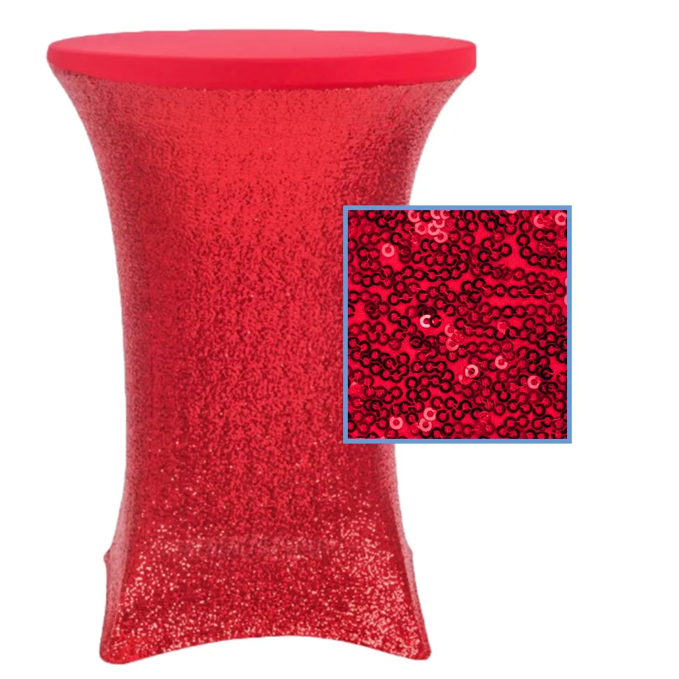 Perfect Fit Sequin Spandex Cocktail Table Cover 30"-32" Round - Red
