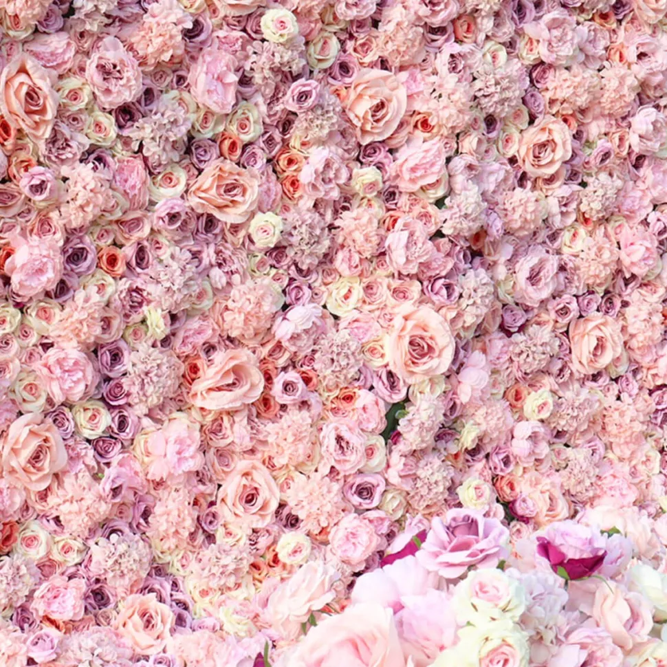 Pink Mixed Floral Wall - Curtain Style - Easy Install! Select Size