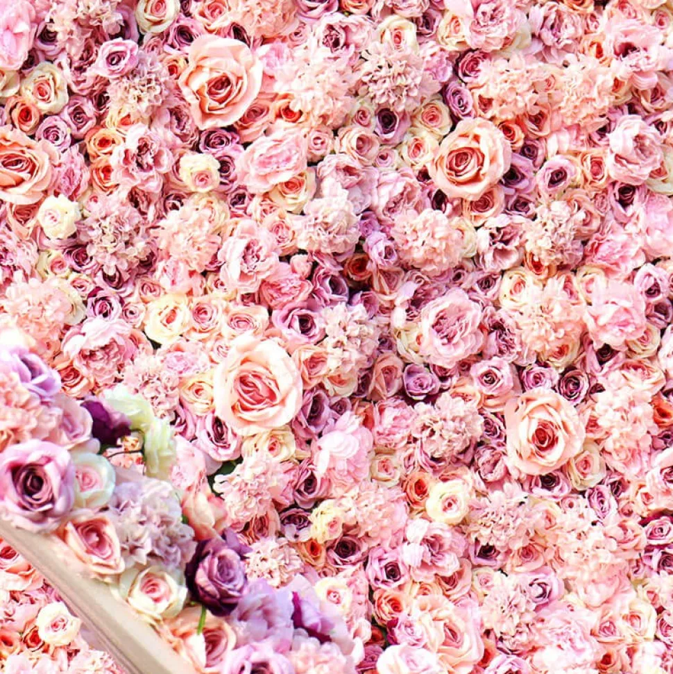 Pink Mixed Floral Wall - Curtain Style - Easy Install! Select Size