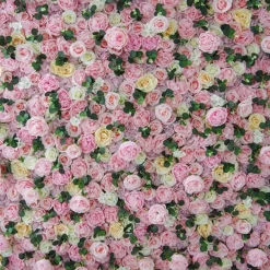 Pink w/ Greenery Mixed Floral Wall - Curtain Style - Easy Install! Select Size