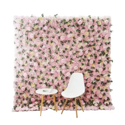 Pink w/ Greenery Mixed Floral Wall - Curtain Style - Easy Install! Select Size