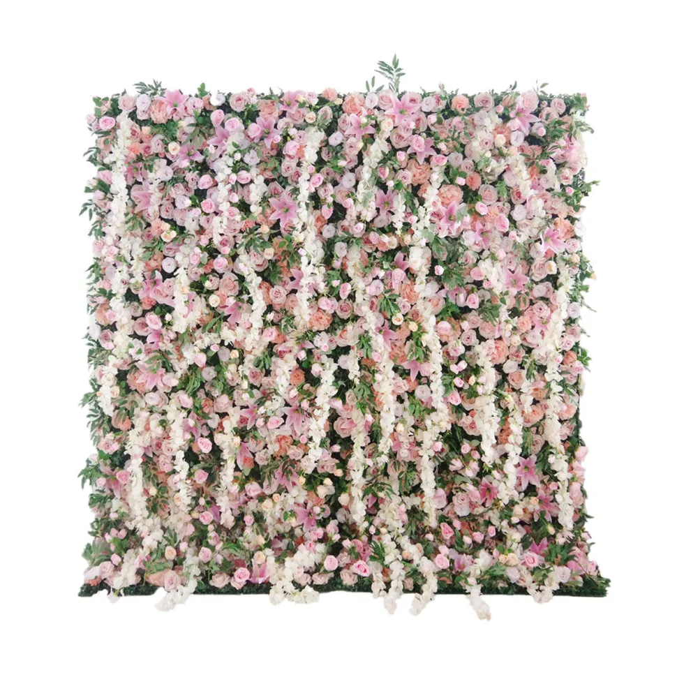 Pink, White & Greenery Deluxe Mixed Floral Wall - Curtain Style - Easy Install! Select Size