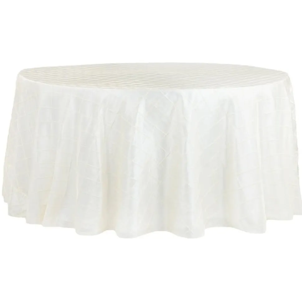 Pintuck Taffeta 132" Round Tablecloth - Ivory