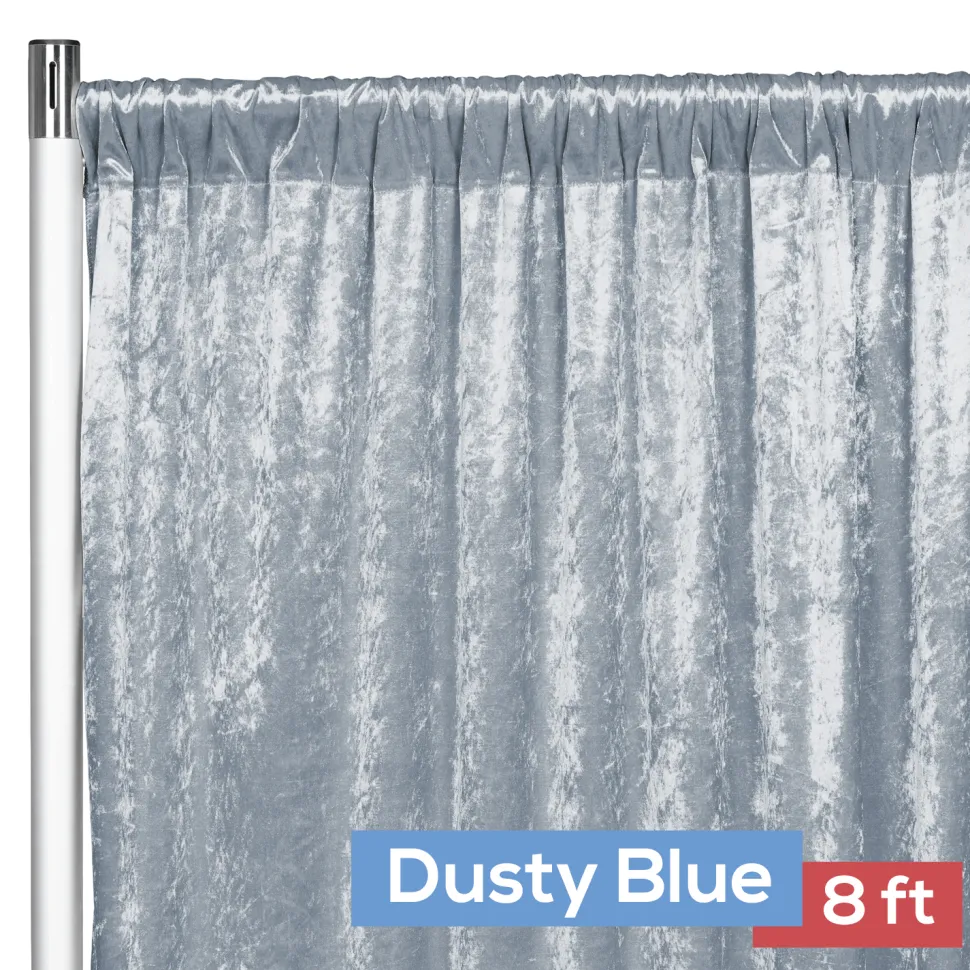 Premade Velvet Backdrop Curtain Panel - 8ft Long x 52in Wide - Dusty Blue