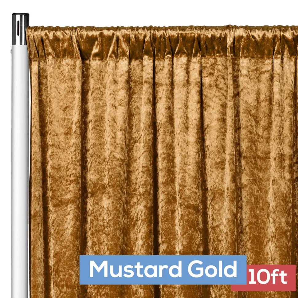 Premade Velvet Backdrop Curtain Panel - 10ft Long x 52in Wide - Mustard Gold