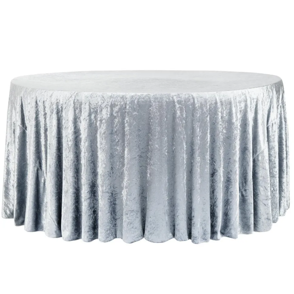 Premade Velvet Tablecloth - 132" Round - Dusty Blue