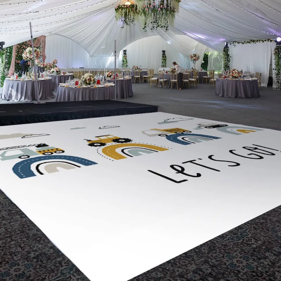 Premium Vinyl Dance Floor Wrap Custom Size - Children's Birthday Trucking Blues