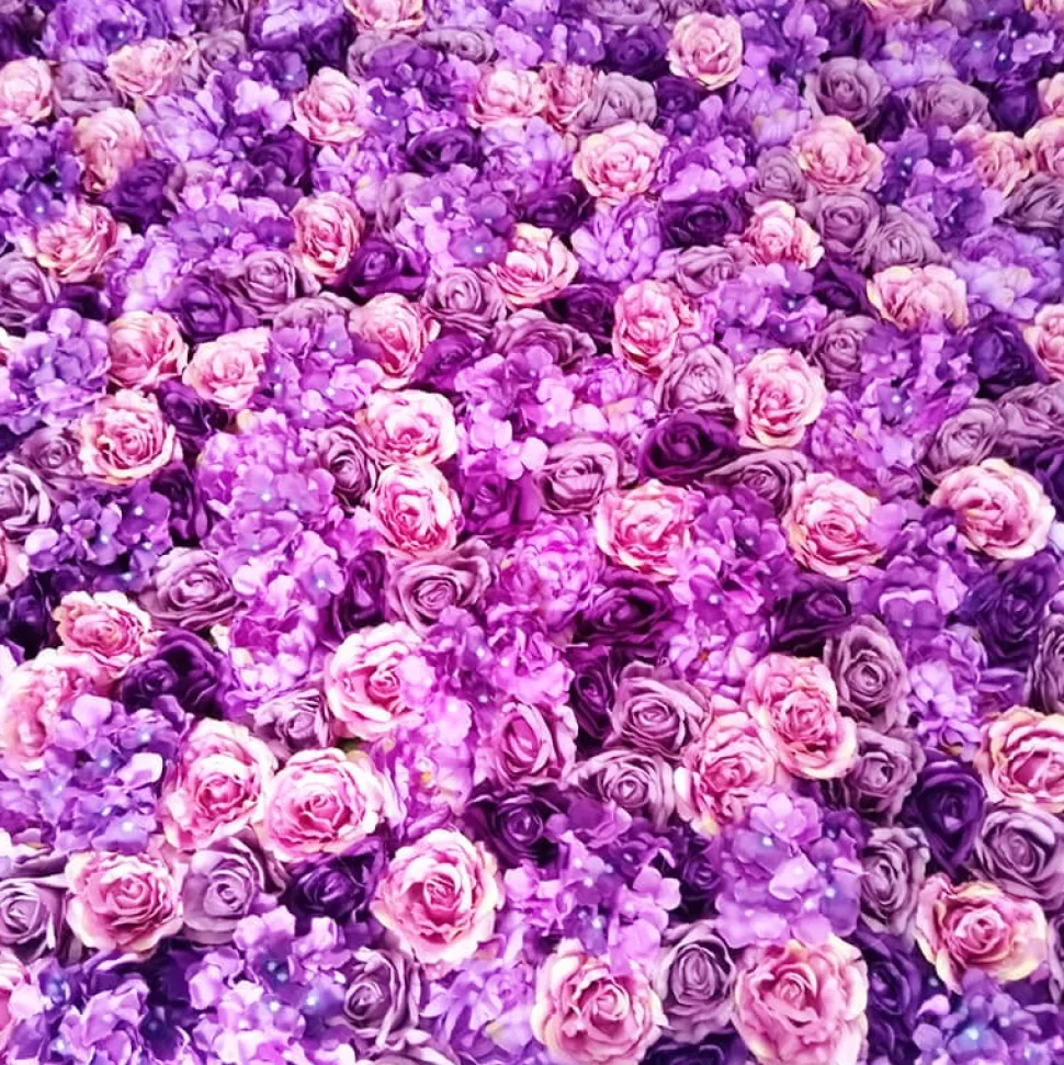 Purple & Pink Mixed Florals - Curtain Style Floral Wall - Easy Install! Select Size
