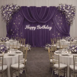 Purple Sheer Chiffon Valance Curtain – Curved Backdrop Swag Topper with Rod Pocket (4ft Wide x 4ft, 5ft, 6ft Height Options)