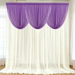 Purple Sheer Chiffon Valance Curtain – Curved Backdrop Swag Topper with Rod Pocket (4ft Wide x 4ft, 5ft, 6ft Height Options)