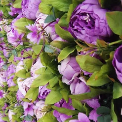 Purple & White Mixed Florals w/ Greenery - Curtain Style Floral Wall - Easy Install! Select Size