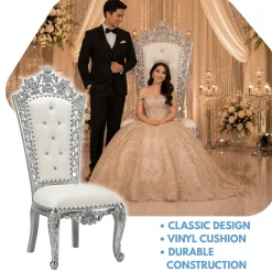 Queen Thronet Chair - White Vinyl/Silver Frame