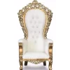Queenship Throne Chair - Ivory Vinyl/Gold Frame