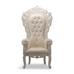Queenship Throne Chair - White Vinyl/White Frame
