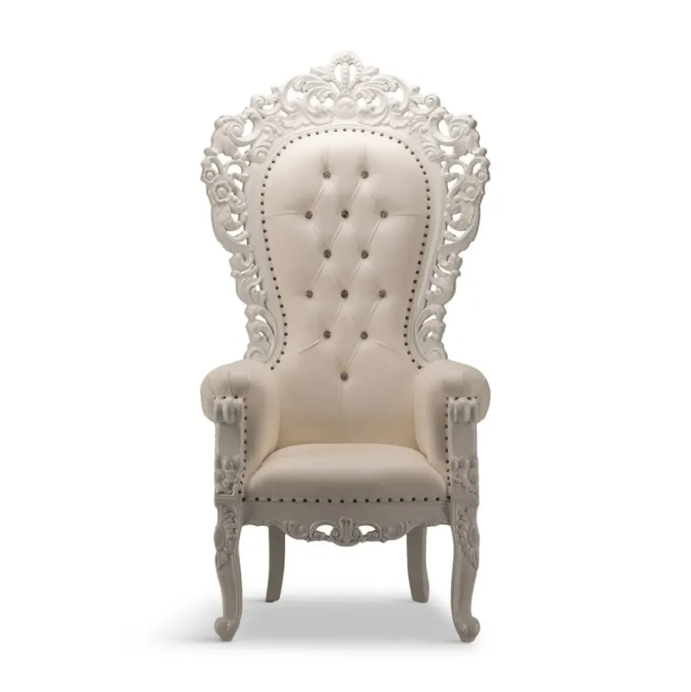 Queenship Throne Chair - White Vinyl/White Frame