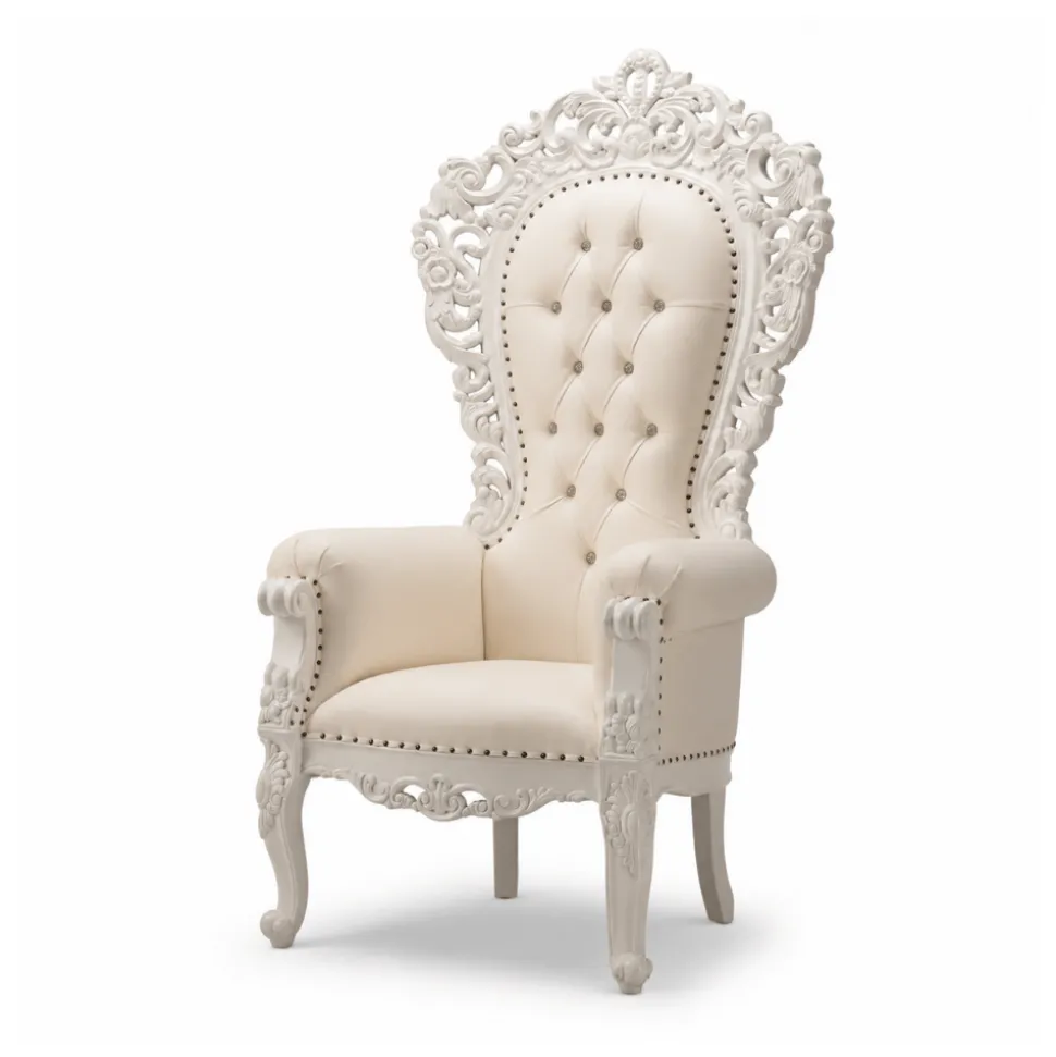 Queenship Throne Chair - White Vinyl/White Frame