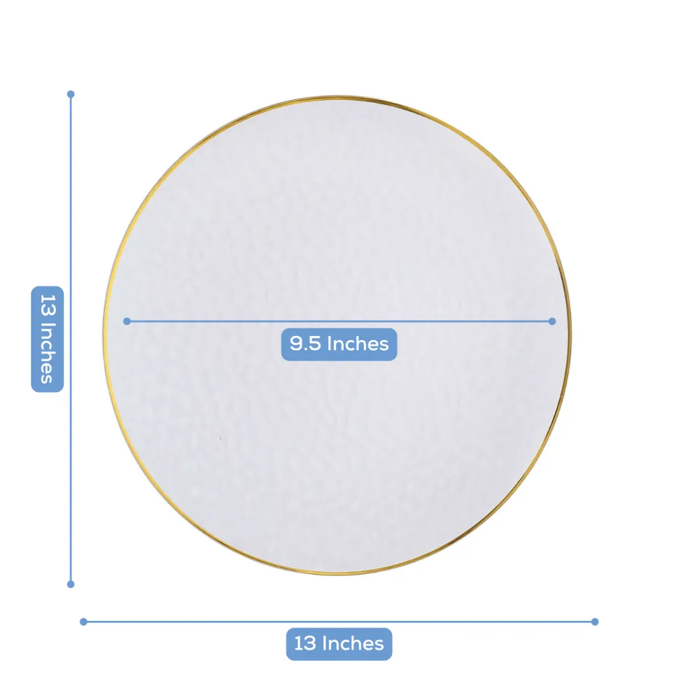 13" Round Clear Hammered Charger Plates with Gold Rim – 20 Pack Reusable Economy Plastic Decorative Chargers