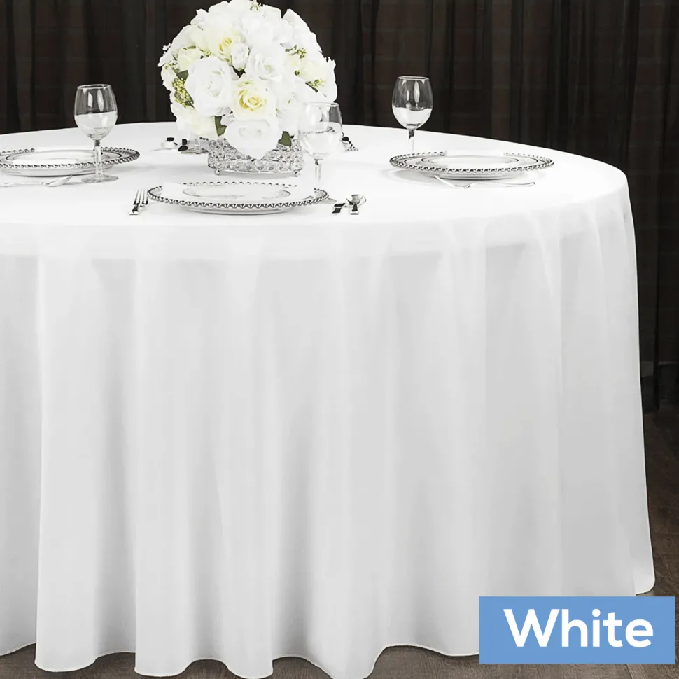 120" Round 200 GSM Polyester Tablecloth - White