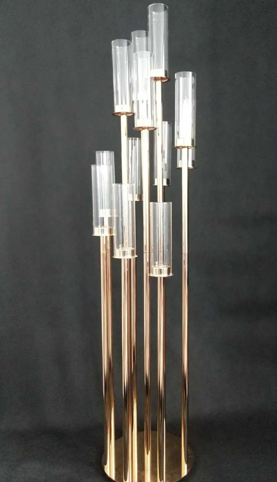 Round Metal Cluster Candle Holder, Twelve Arm 54"- Gold