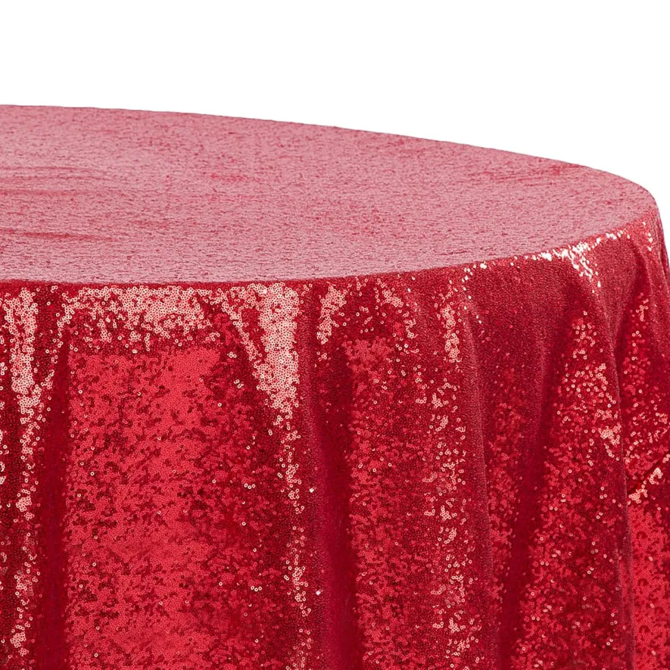 120" Round Sequin Tablecloth - Apple Red