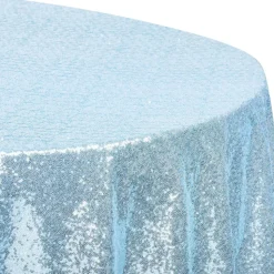 132" Round Sequin Tablecloth - Baby Blue