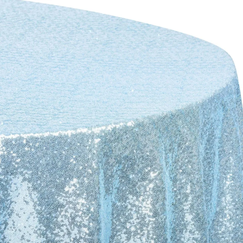 132" Round Sequin Tablecloth - Baby Blue