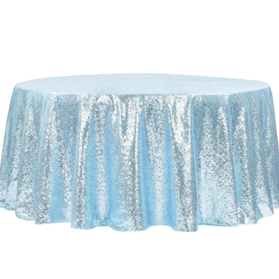 132" Round Sequin Tablecloth - Baby Blue