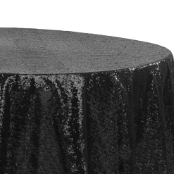 132" Round Sequin Tablecloth - Black