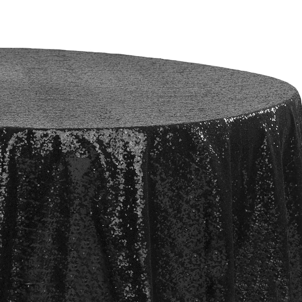 132" Round Sequin Tablecloth - Black
