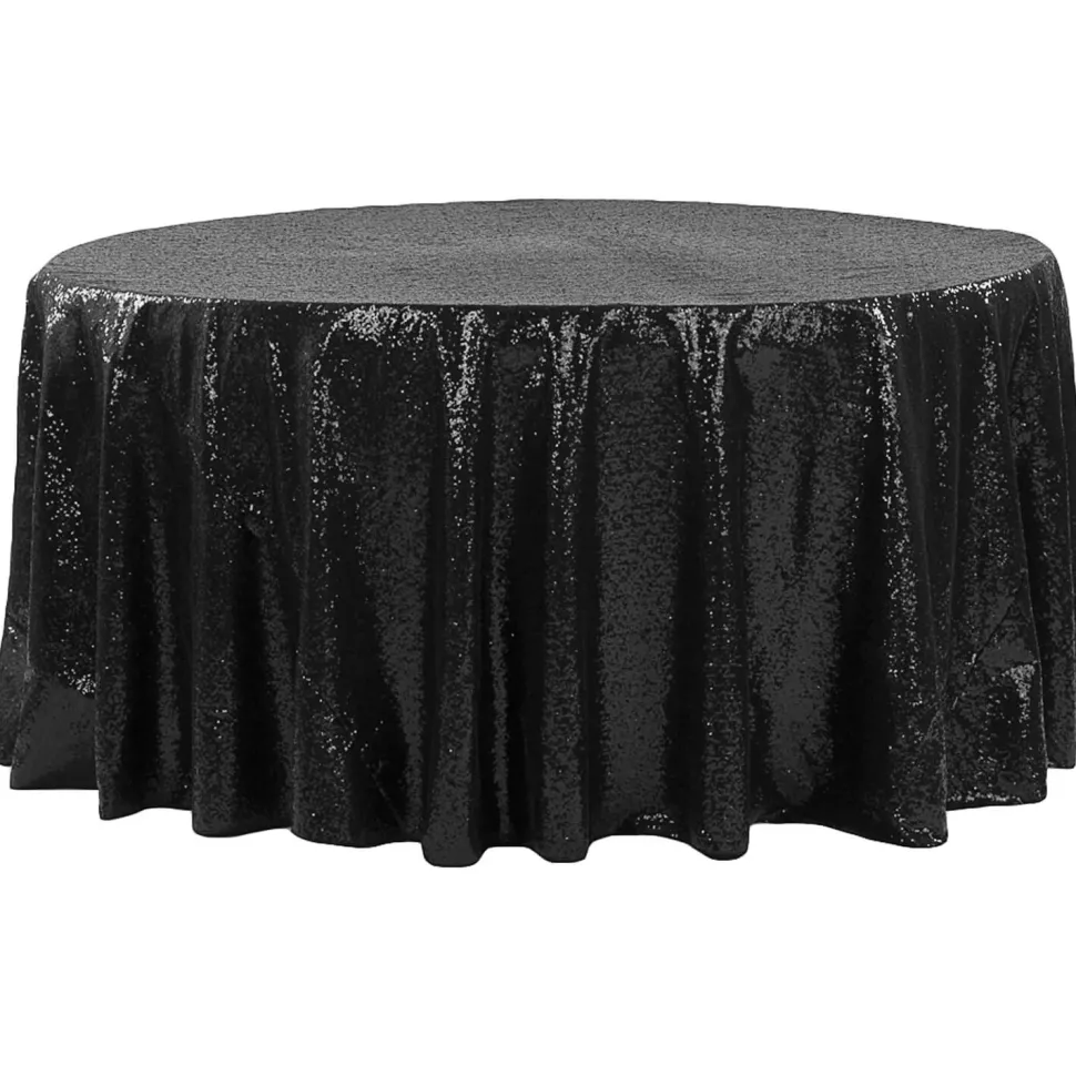 120" Round Sequin Tablecloth - Black