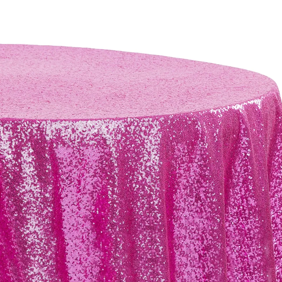 120" Round Sequin Tablecloth - Fuchsia