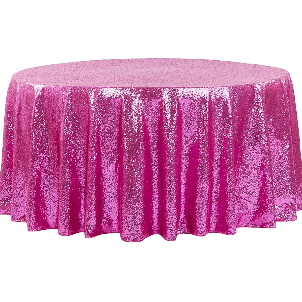 120" Round Sequin Tablecloth - Fuchsia