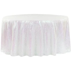 120" Round Sequin Tablecloth - Iridescent White
