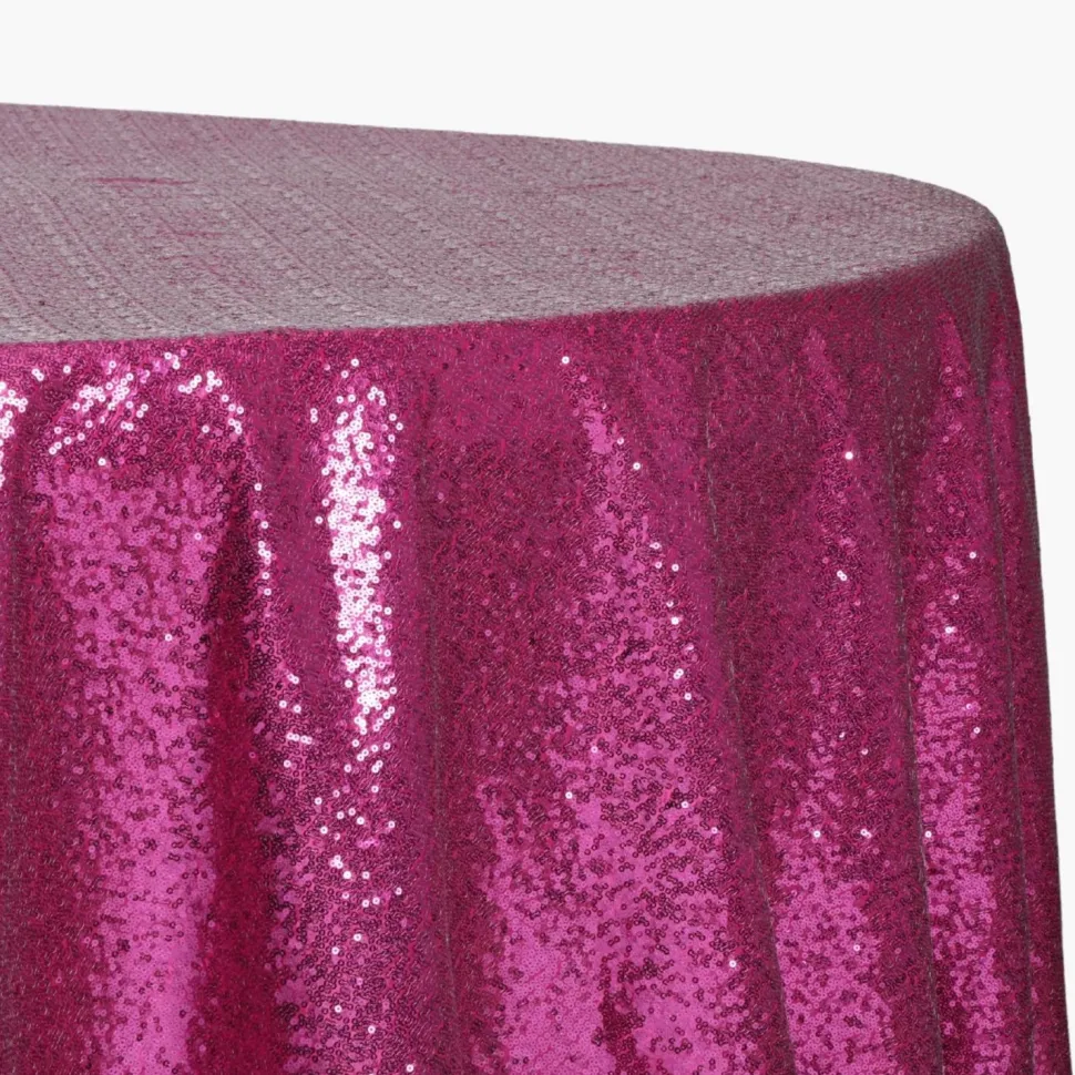 120" Round Sequin Tablecloth - Magenta