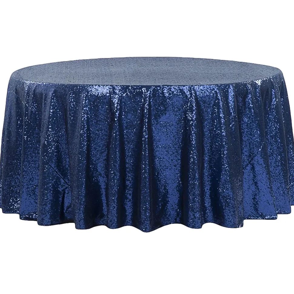 132" Round Sequin Tablecloth - Navy Blue