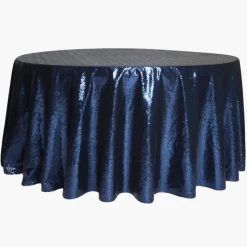 120" Round Sequin Tablecloth - Navy Blue (New Tone)