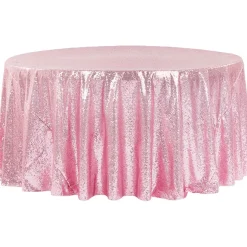 132" Round Sequin Tablecloth - Pink