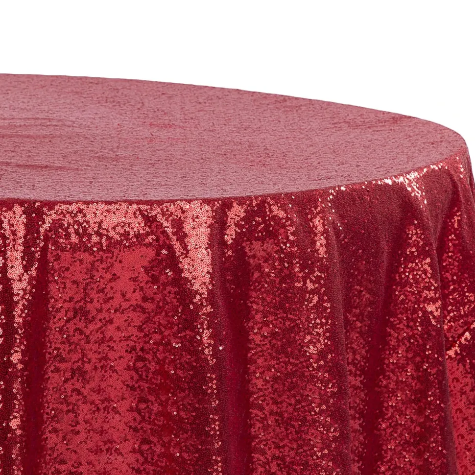 132" Round Sequin Tablecloth - Red