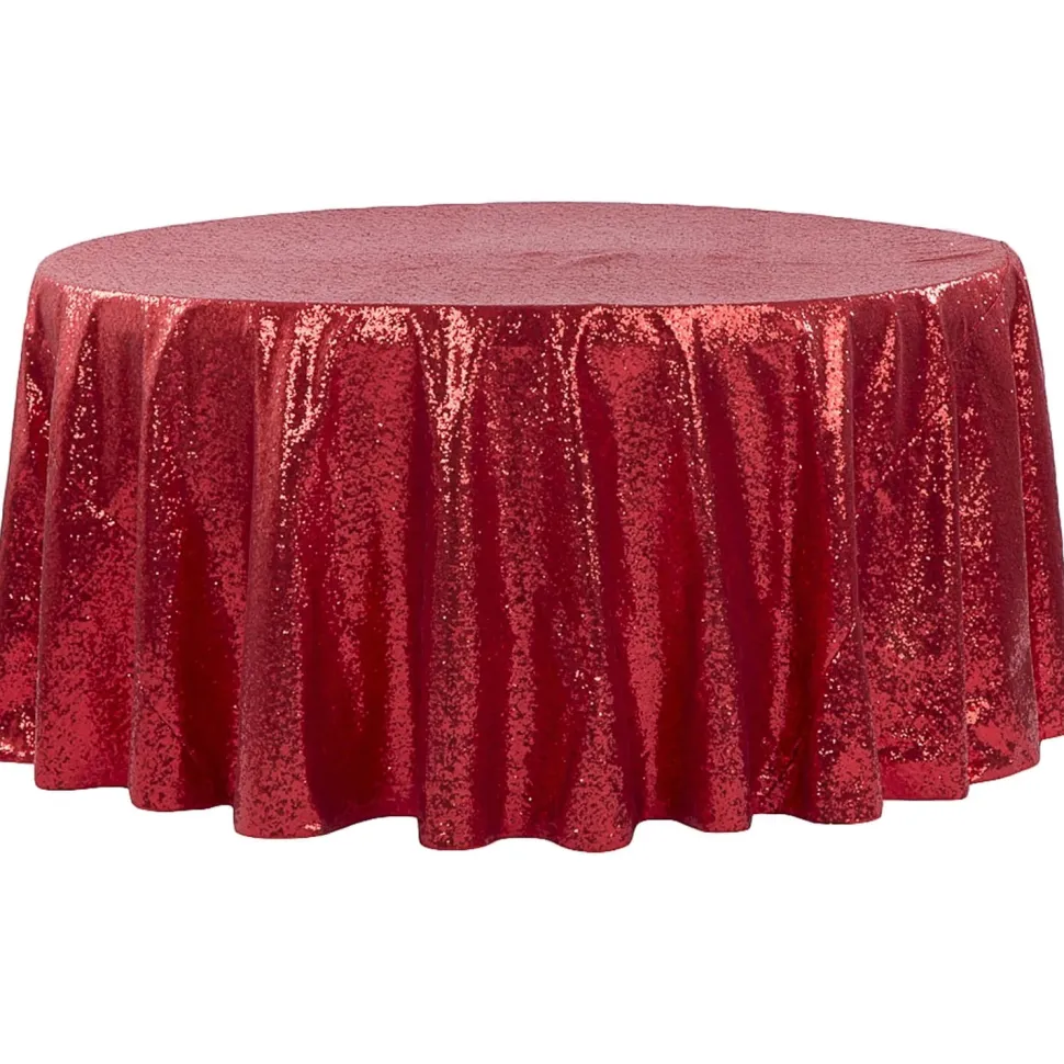 132" Round Sequin Tablecloth - Red