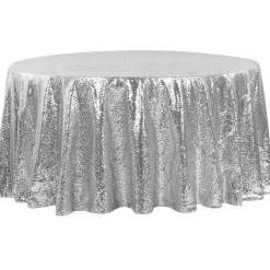 132" Round Sequin Tablecloth - Silver