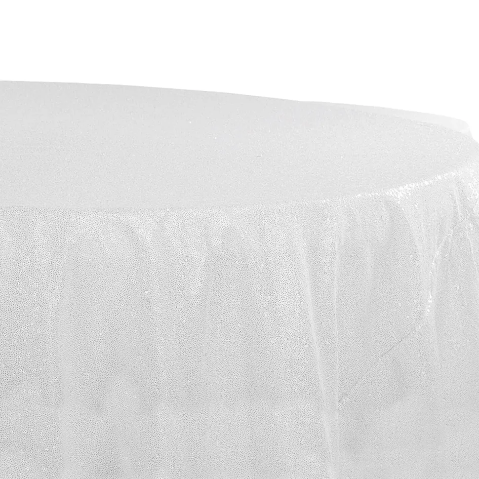 120" Round Sequin Tablecloth - White