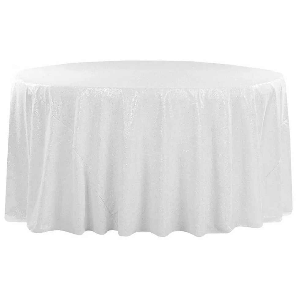 120" Round Sequin Tablecloth - White