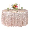 Sequin Looping Leaves Tablecloth Overlays 120" Round - Blush/Rose Gold