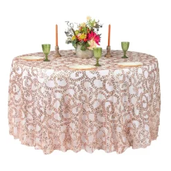 Sequin Looping Leaves Tablecloth Overlays 120" Round - Blush/Rose Gold