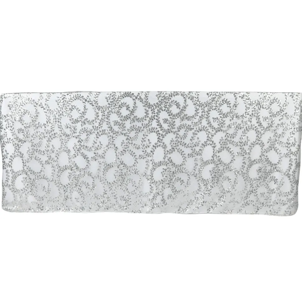Sequin Looping Leaves Tablecloth Overlay 90"x132" Rectangle - Silver
