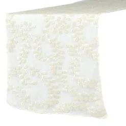 Sequin Looping Leaves Table Runner - Light Ivory/Off White