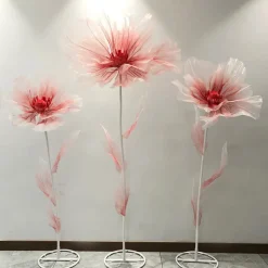 Set of 3 Stands with Silk Gauze Flowers - Choice of Colors!