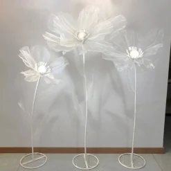 Set of 3 Stands with Silk Gauze Flowers - Choice of Colors!