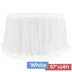 Sheer Tulle Table Skirt Extra Long 57" x 14ft - White